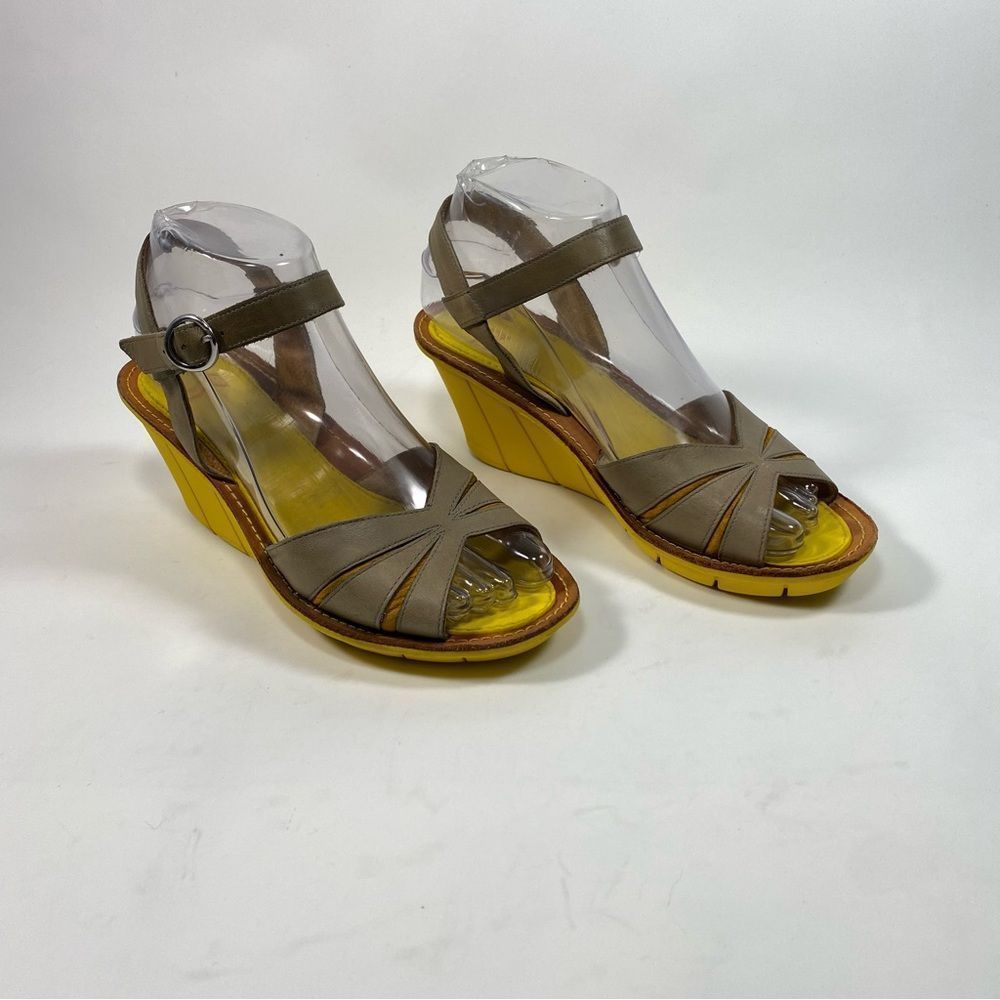Camper Women's Filippa Gray Leather Open Toe Wedge Sandals Size 7